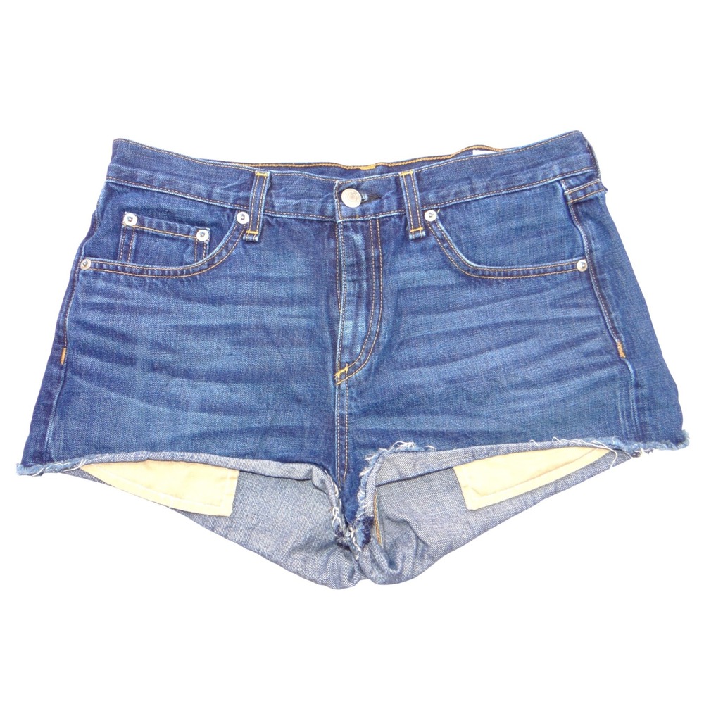 Rag & Bone JEAN Dark Wash Raw Hem Cut-Off Denim Shorts Size‎ 28 Blue